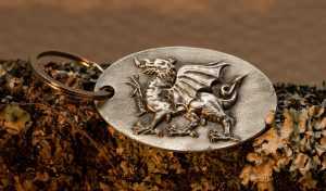 welsh dragon embossed keyring