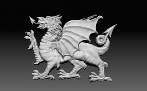 A digitally hand sculpted 3d Welsh Dragon.