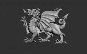 A digitally hand sculpted 3d Welsh Dragon.