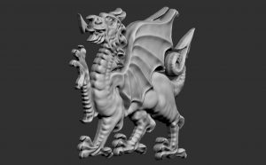 A digitally hand sculpted 3d Welsh Dragon.