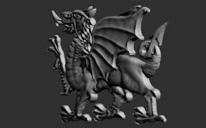 A digitally hand sculpted 3d Welsh Dragon.