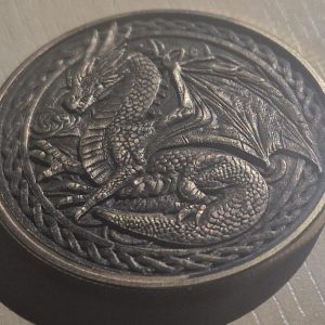 Birthday Gift, fathers day gift, Unique Laser Engraved Brass Coin – 45mm Dragon Design with Celtic Influence – Perfect Gift in Elegant Box